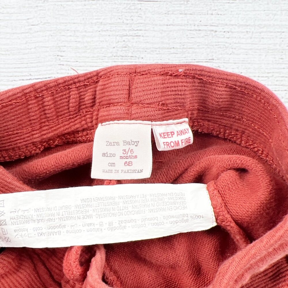 Zara Baby Jogger Pants Rust Orange Ribbed Drawstring Sweatpants 3-6 Months - Picture 2 of 3